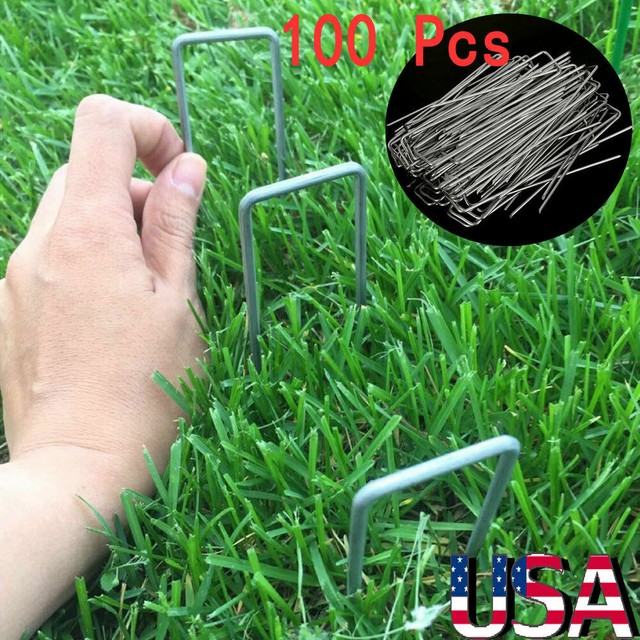 100x 6" Ground Garden Staples Stakes Pins Landscape Weed Barrier Fabric