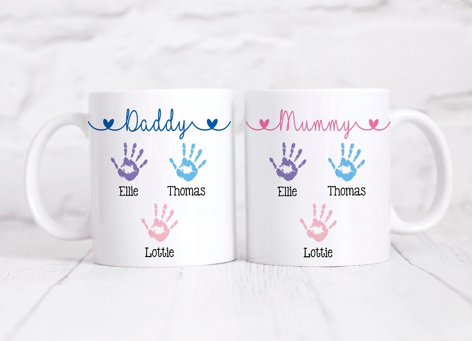 Mummy And Daddy Handprint Personalised Mugs Set Mothers Day Gift Fathers Day