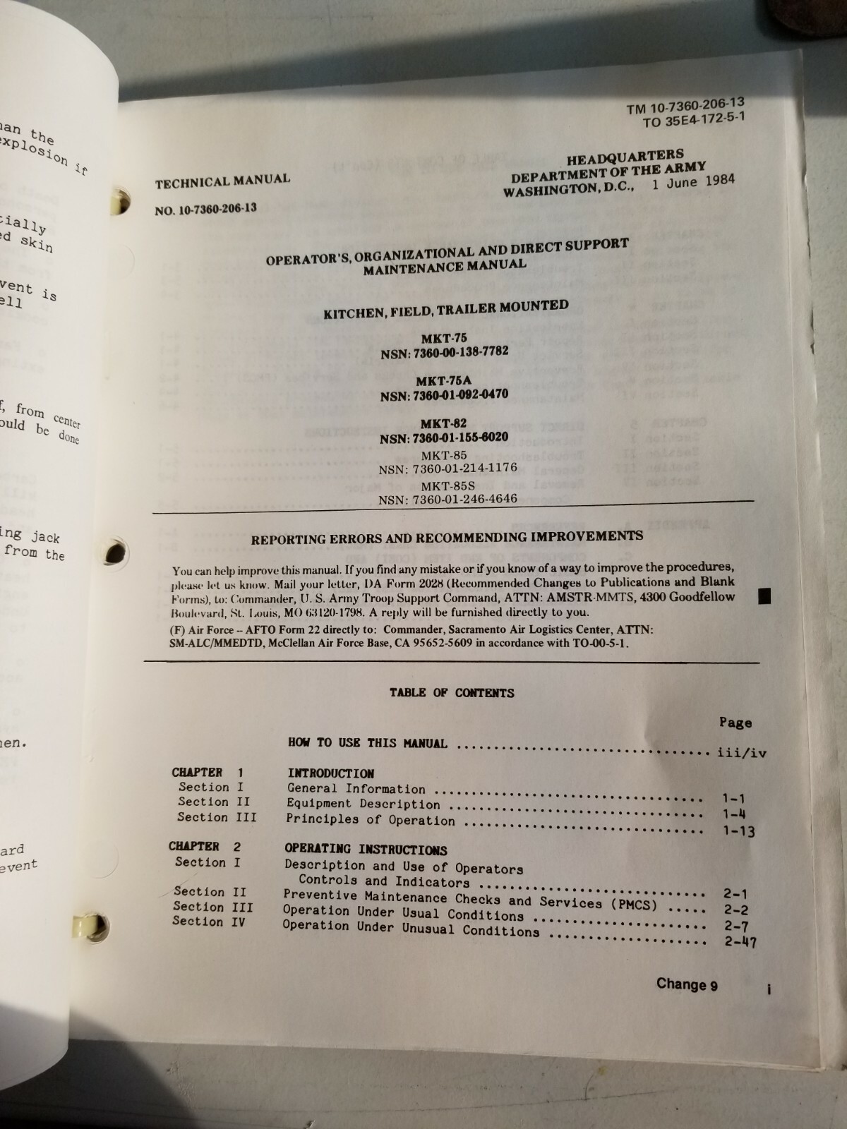 TM 10736020613 Manual w/changes for Kitchen, Field, Trailer Mounted
