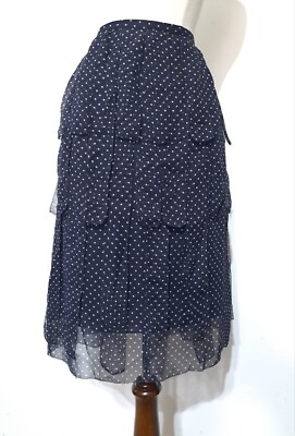 Women's Skirt Sz 4 WORTH Silk Polka Dot Flutter Fringe Navy White