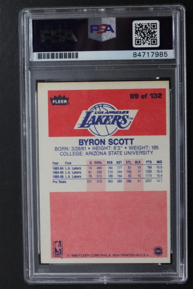 Byron Scott Signed 1986 Fleer #99 Autographed Basketball Card PSA Authentic 10 - Image 2 of 3
