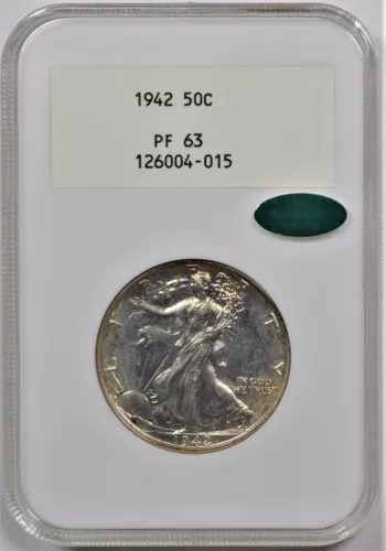 1942 WALKING LIBERTY HALF DOLLAR 50C NGC PF 63 CAC OLD FAT HOLDER 2.0