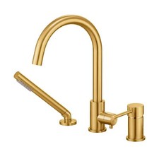Deck Mount Bathtub Faucet with Sprayer Brushed Gold Tub Filler Faucets Bathro...