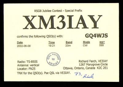 1 x QSL Karte Radio Canada XM3IAY Ottawa Ontario 2008 Richard Ferch   V998