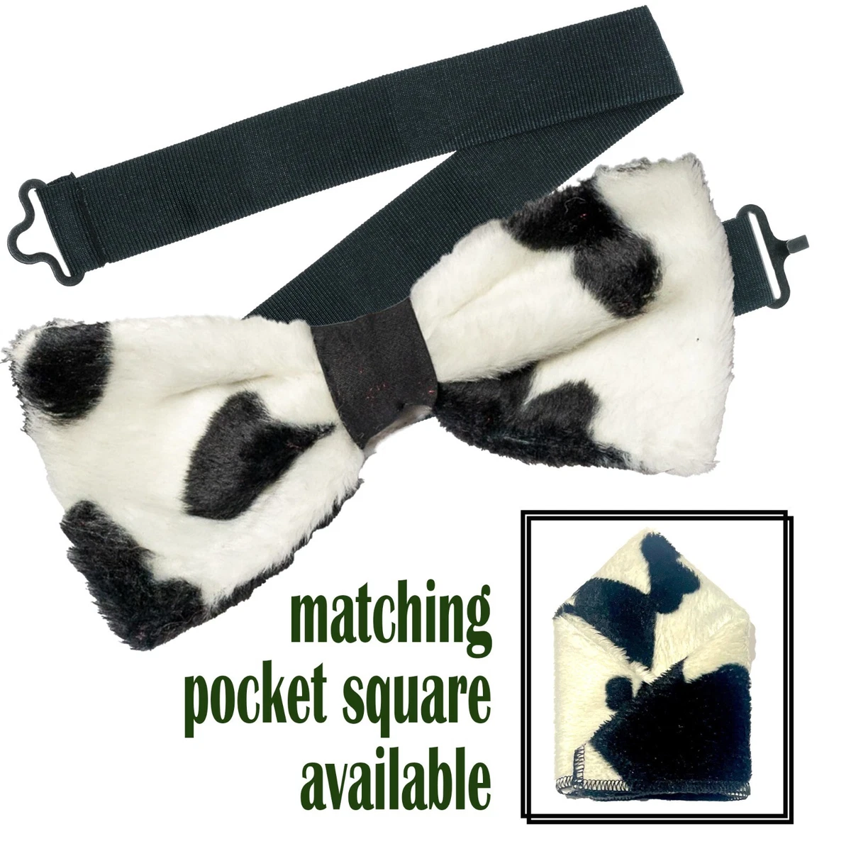 Cow Velboa Velvet Bow Tie & Pocket Square Wedding Prom Year Party Animal Print