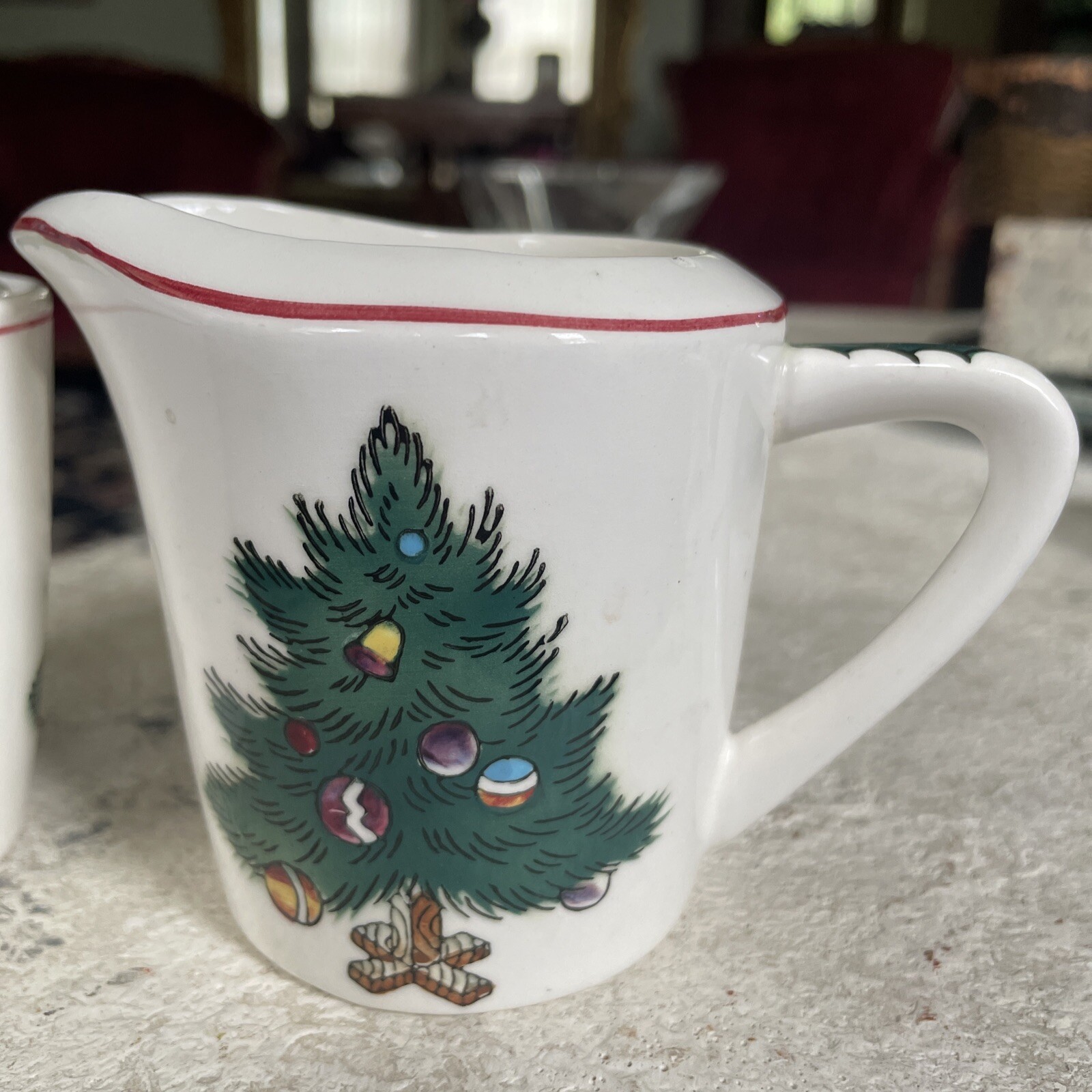 Vintage Lefton Christmas Creamer and Sugar Set Christmas Tree And Holly