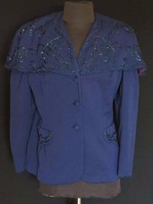 RARE VINTAGE 1940'S ROYAL BLUE BEADED GABARDINE WOOL FITTED JACKET SIZE 38