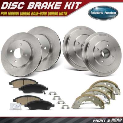 12x Front & Rear Disc Brake Rotors & Ceramic Brake Pads for Nissan Micra 15-17