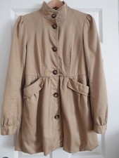 H&M Classic beige rain coat jacket pinched shoulder high neck & pockets Size 38