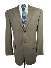 JOSEPH  FEISS Mens Brown HOUNDSTOOTH CHECK Wool Sport Coat Blazer Jacket 40R