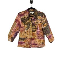 Coldwater Creek Floral Patchwork Blazer M Colorful Earthy Abstract Artsy Chic