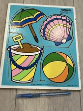 Vintage 1986 Wooden Children  s 4 Pieces Puzzle Playskool Things At The Beach