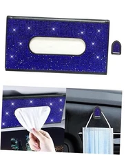 Bling Car Sun Visor Tissue Box Holder,PU Leather with Bling Crystal Blue
