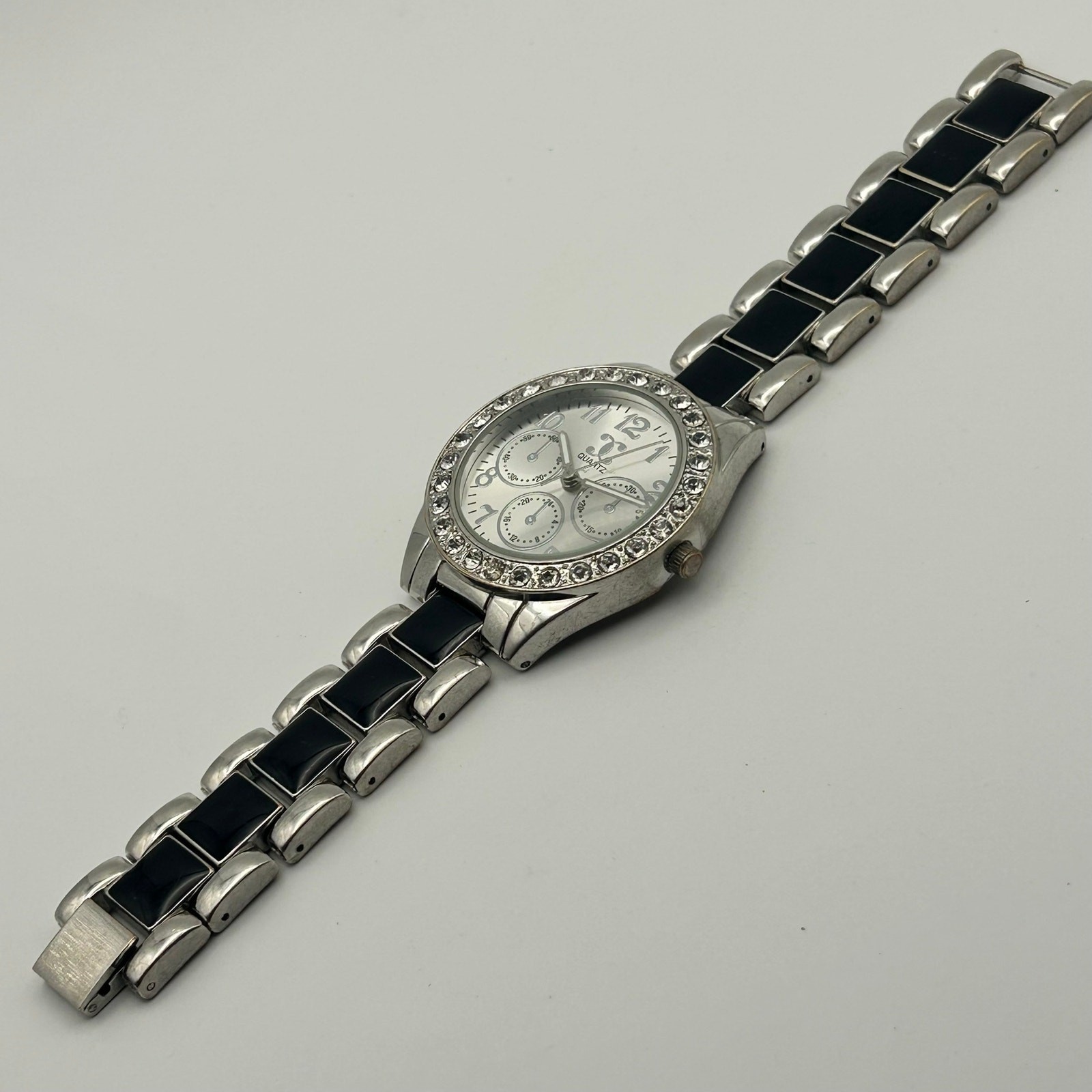 Charming Charlie Silver and Black Crystal Bezel Watch Working New Battery image 4