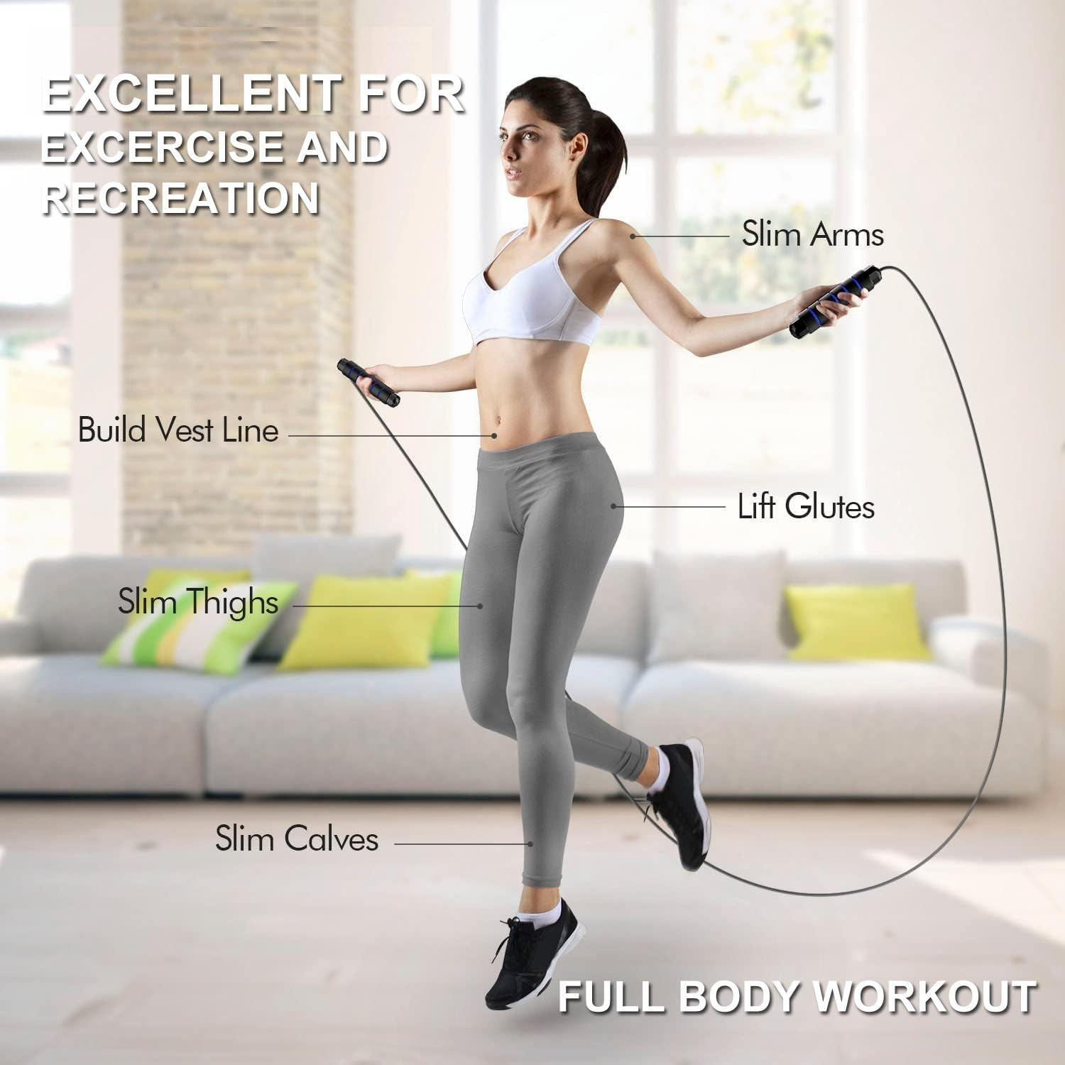 Jump Rope Workout Fitness Exercise Equipment Home Gym, Men Women and kids, He...