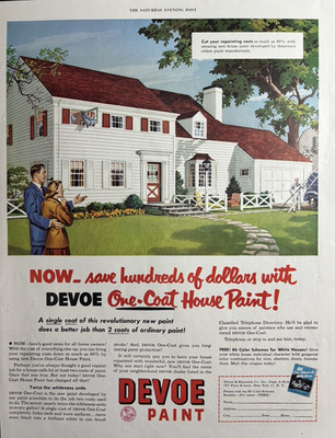 1950 Devoe Paint One Coat House Revolutionary New Home Owners Vintage Print Ad