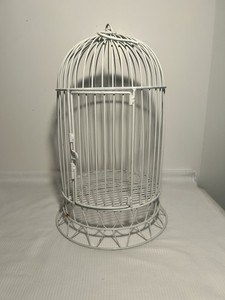 White Dometop Metal Bird Cage With Hinged Door Hanging/Tabletop Decor