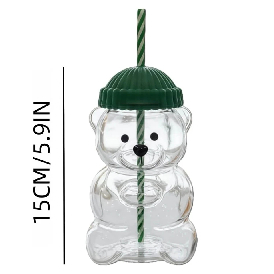 2025 Holiday New Glass Bear Cold Cup With Straw 20oz Mug Jar Coffee Unbranded - Image 3 of 4