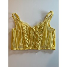 Victoria's Secret Yellow Lace Corset Bustier Top L/G Floral Mesh Boning