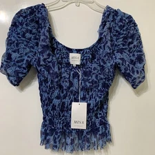MISA Los Angeles Kara Top Blouse Size S Blue Gia Floral NWT MSRP $200