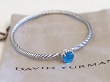 David Yurman Sterling Silver 3mm ChateIaine Bracelet with Blue Topaz size Medium