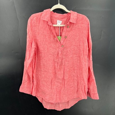 New Sigrid Olsen nantucket red  popover linen top lagenlook coastal grandma S