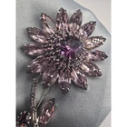 Vintage Estate Flower Brooch Purple Rhinestone Silver Tone Floral Pin 3.5in