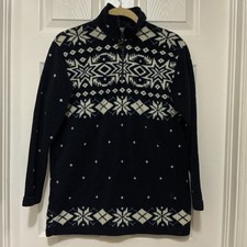 Lauren Ralph Lauren Petite Women Fair Isle 1/4 Zip Fleece Blue Sweater P/P L
