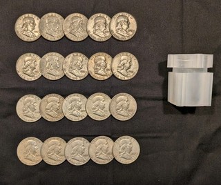 Lot Of 20 1961 Silver Franklin Half Dollars 50C $10 Face Value With Coin Tube