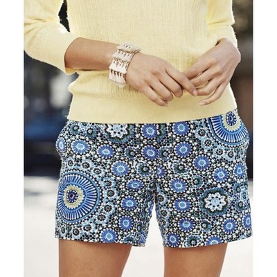 Banana Republic Y2k Vtg Blue Morrocan/Mediterranean Linen Short Sz 4 Preppy Boho
