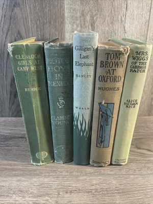 #ad Lot of 5 Vintage Green Earth Tone Old Book Decor Staging Antique Prop Decorative $49.95