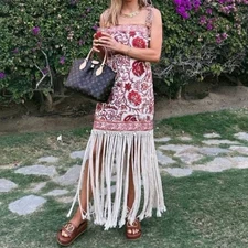 Zimmermann Vitali Fringe Mini Dress Size OP AU 6 /US 2 Sepia Floral Linen Belted