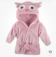 Hudson Baby Infant  PENELOPE  Girl Plush Animal Face Bathrobe Pink Owl 0-9 Months