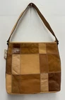 NEW Fossil Tan Brown Patchwork Leather Suede Shoulder Bag Purse Hobo Large