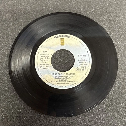 45 rpm Vintage 7” Vinyl Single Record Jukebox The Eagles Heartache Tonight