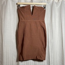 Windsor Copper Brown Strapless Deep V Notch Bandage Mini Dress M Clubwear Party