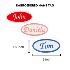 Iron-On Custom Embroidered Name Patch, Name Tag, Name Badge Oval  1.5"x3”