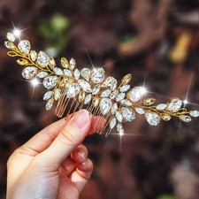 Gold Crystal Bride Wedding Hair Comb Rhinestone Bridal Hair Piece for Women