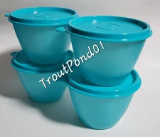 TUPPERWARE Refrigerator Bowls 14 oz  Aqua Blue Nesting Stacking Leftover Set 4