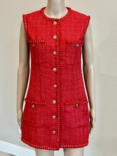 New! Chanel Tweed Vest Dress Red 22 P Collection SZ: 40 - SMALL