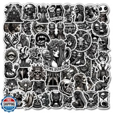 WESILY Pack 50 PCS Gothic Stickers Horror Black and White Skull Vinyl Waterpr