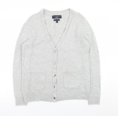 Paul Costelloe Damen grau Wollmischung Cardigan Größe 14 V-Ausschnitt Strick
