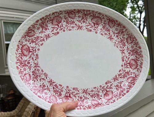 Lg Syracuse China Red Roxbury Mayflower Floral 13" Platter Restaurant Ware 1950s