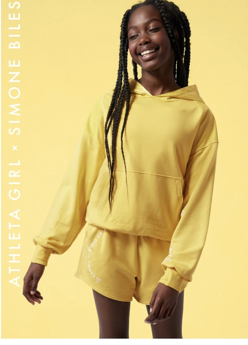 NWT Athleta Girl X Simone Biles Yellow Warm Up Midi Sweatshirt