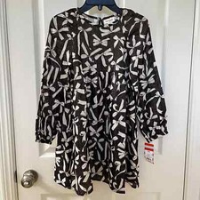 Cat  Jack Long Sleeve Black Gold Bow Print Dress Girls Size XS 4/5