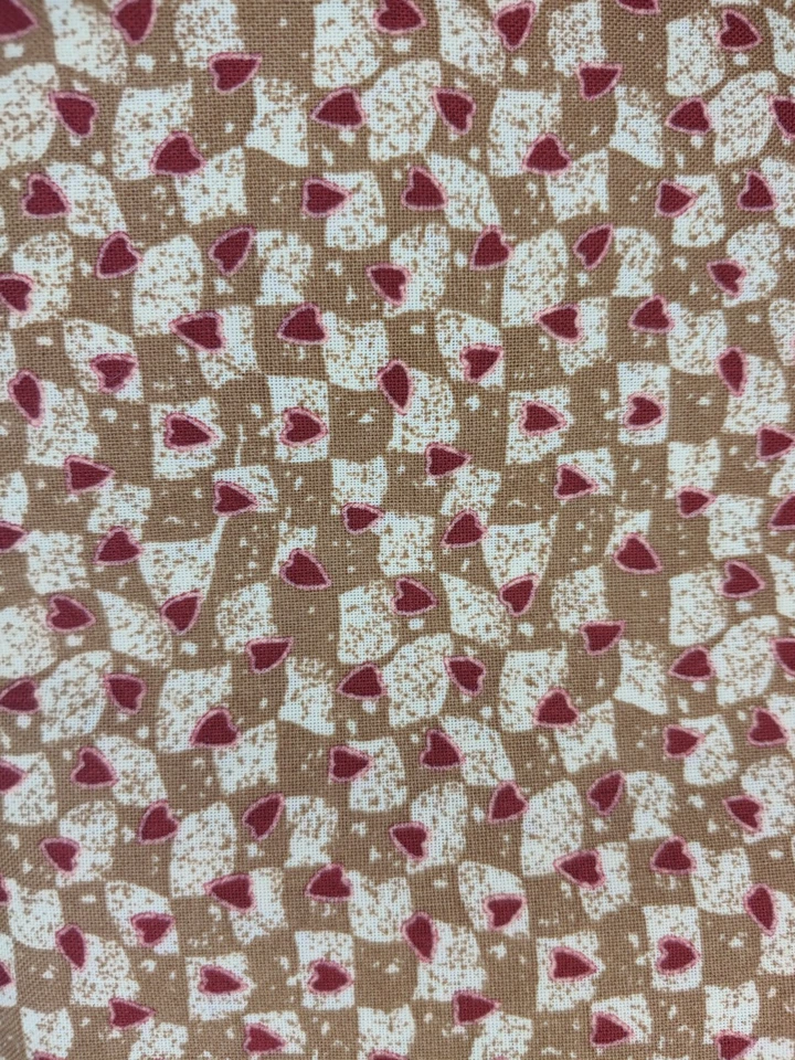 4 Yds. Cotton Quilting Fabric Rustic Primitive Red Hearts Squares Scatter (#305) - Image 4 of 4