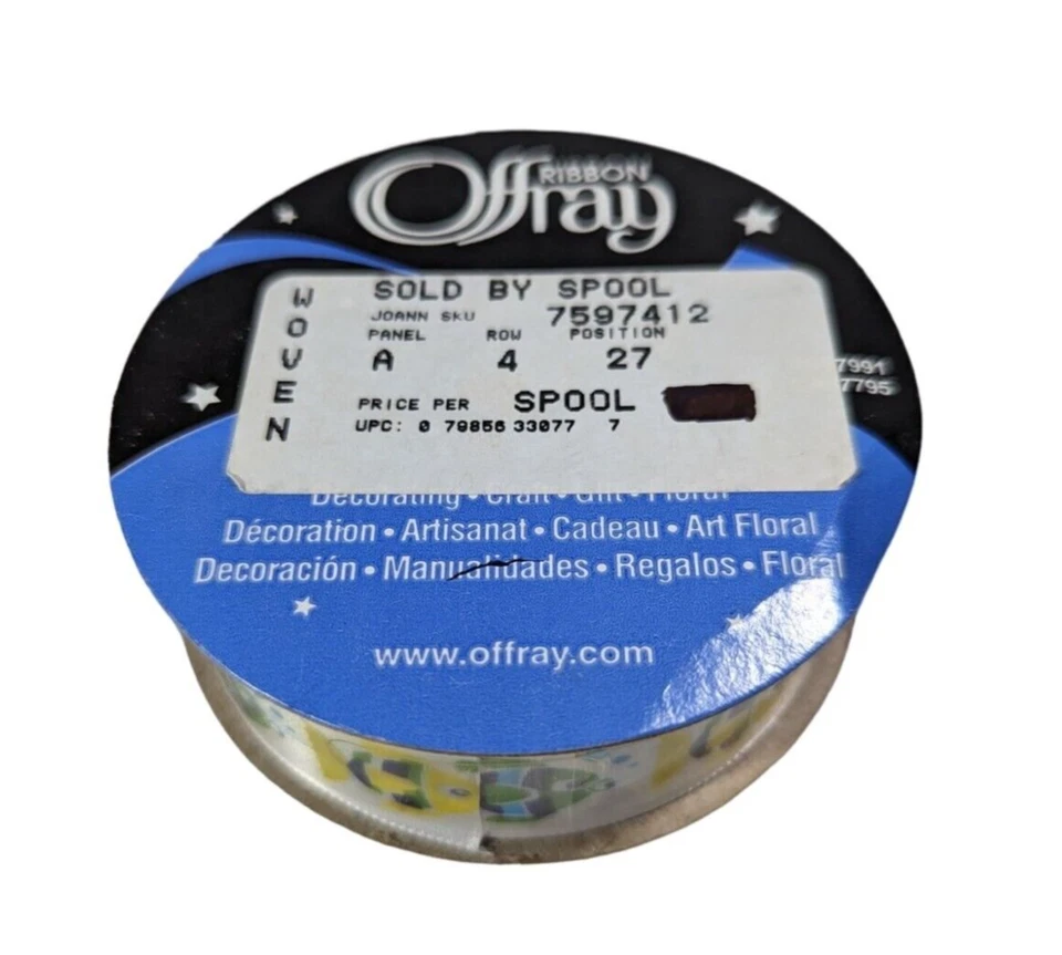 Fish Woven Ribbon Offray 7/8-in x 8-Ft Retro Scrapbooking Craft Blue Yellow Gift - Image 2 of 2