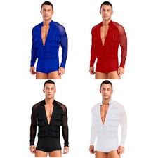 Men Leotard Rumba Rompers Active Undershirt Dance Bodysuit Yoga Unitard Stage