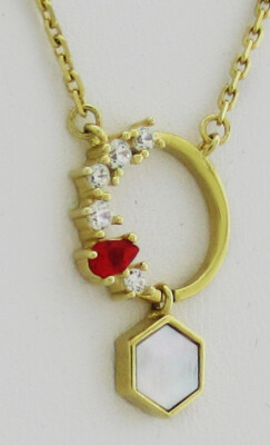 LAB CREATED RUBY, WHITE SAPPHIRES & GENUINE OPAL NECKLACE .925 Silver - NWT