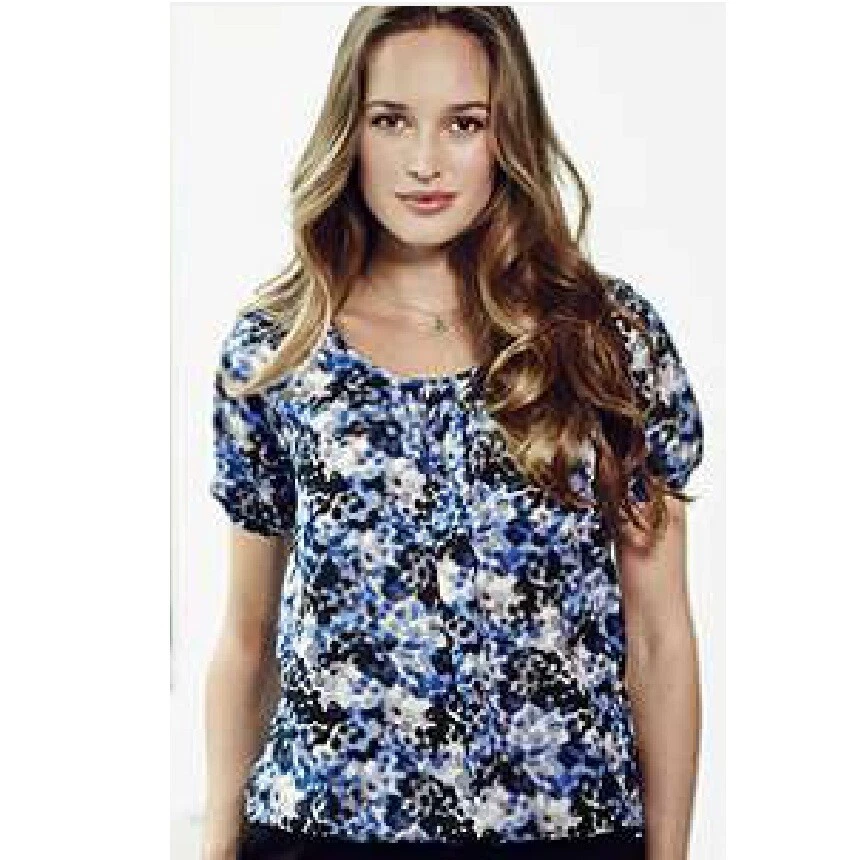 Ladies Shirt Short Sleeves Vintage Blouse Smart Office Floral Summer Buttoned - Image 2 of 4